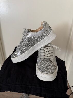 Yosi Samra Women’s Silver Glitter Lace-Up Sneakers